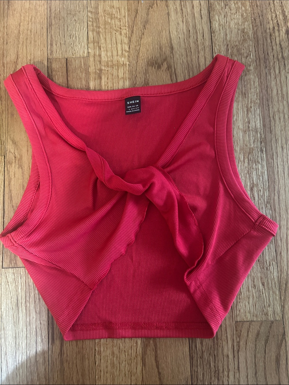 SHEIN Bright Red Twist-Front Ribbed Crop Top size LG